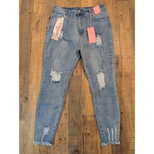 Bamboo Original Denim High Rise Skinny Jean Ripped Frayed Hem Size Junior 15 NWT